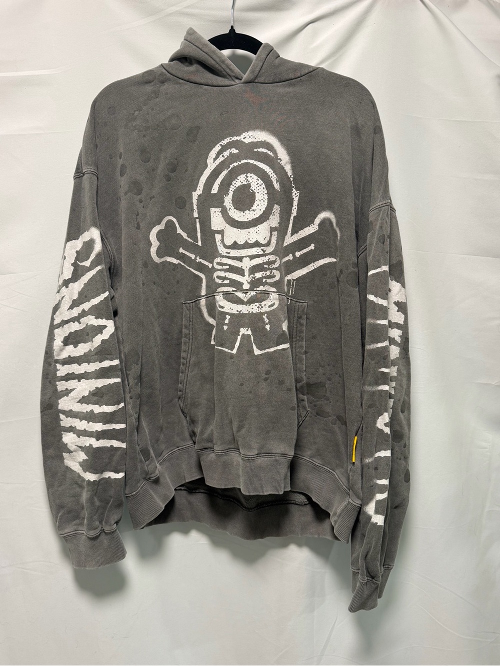 Universal Gray Crewneck Hoodie with White Skeleton Minion Graphic